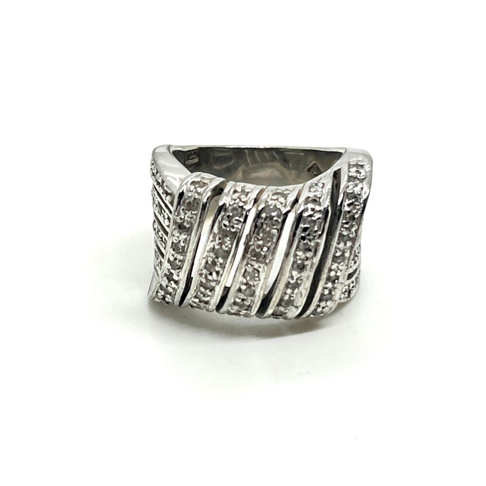 STERLING SILVER 925 RIBBON WRAP RHINESTONE WIDE BAND RING STATEMENT 6.5